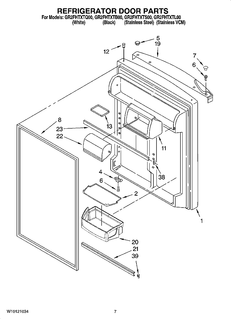 REFRIGERATOR DOOR PARTS Diagram and Parts List for GR2FHTXTB00  Whirlpool Refrigerator