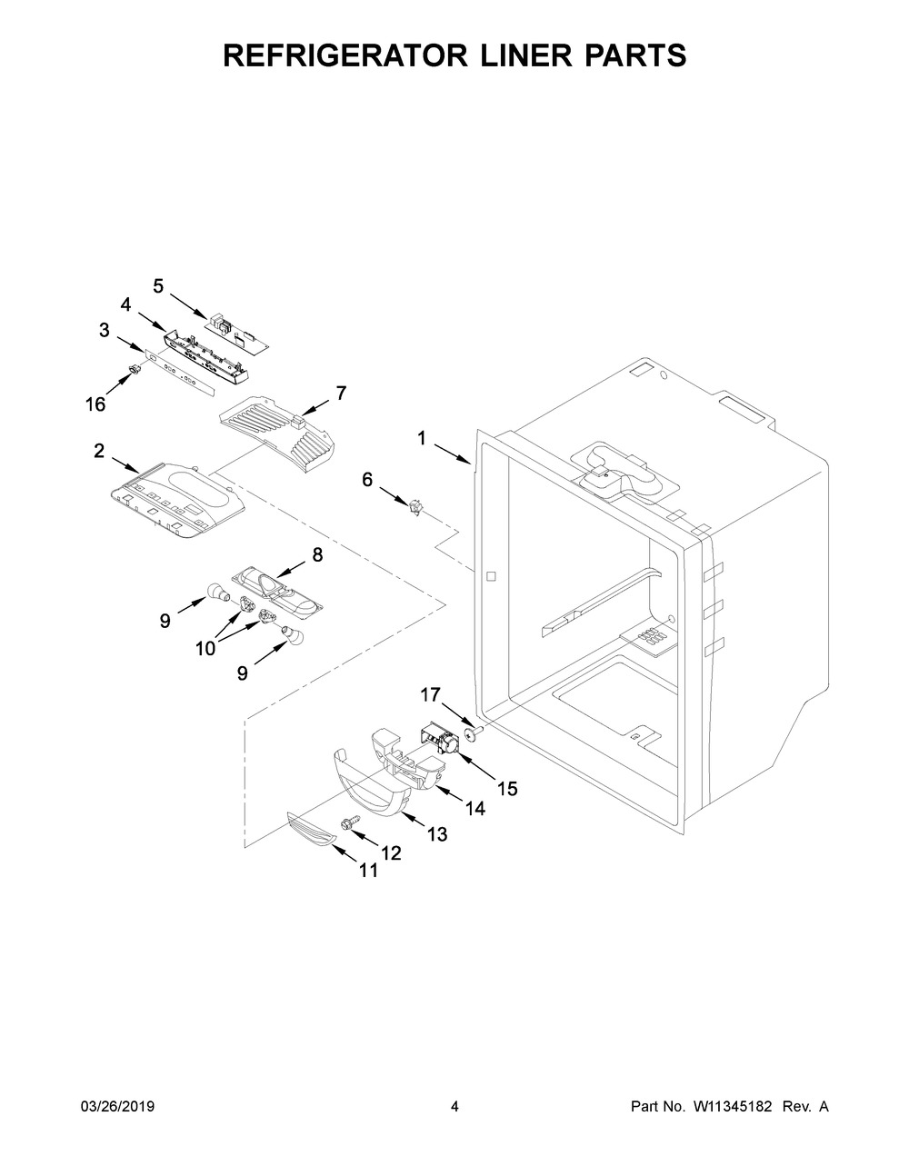 Refrigerator Liner Parts Diagram and Parts List for WRF532SMHW01  Whirlpool Refrigerator