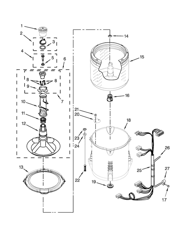 Basket And Tub Parts Diagram and Parts List for 7MWTW1700EM0  Whirlpool Washer