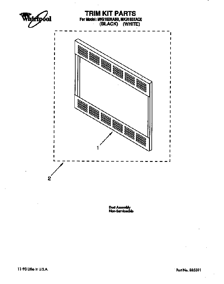 Trim Kit Parts Diagram and Parts List for MK9160XAB0  Whirlpool Microwave
