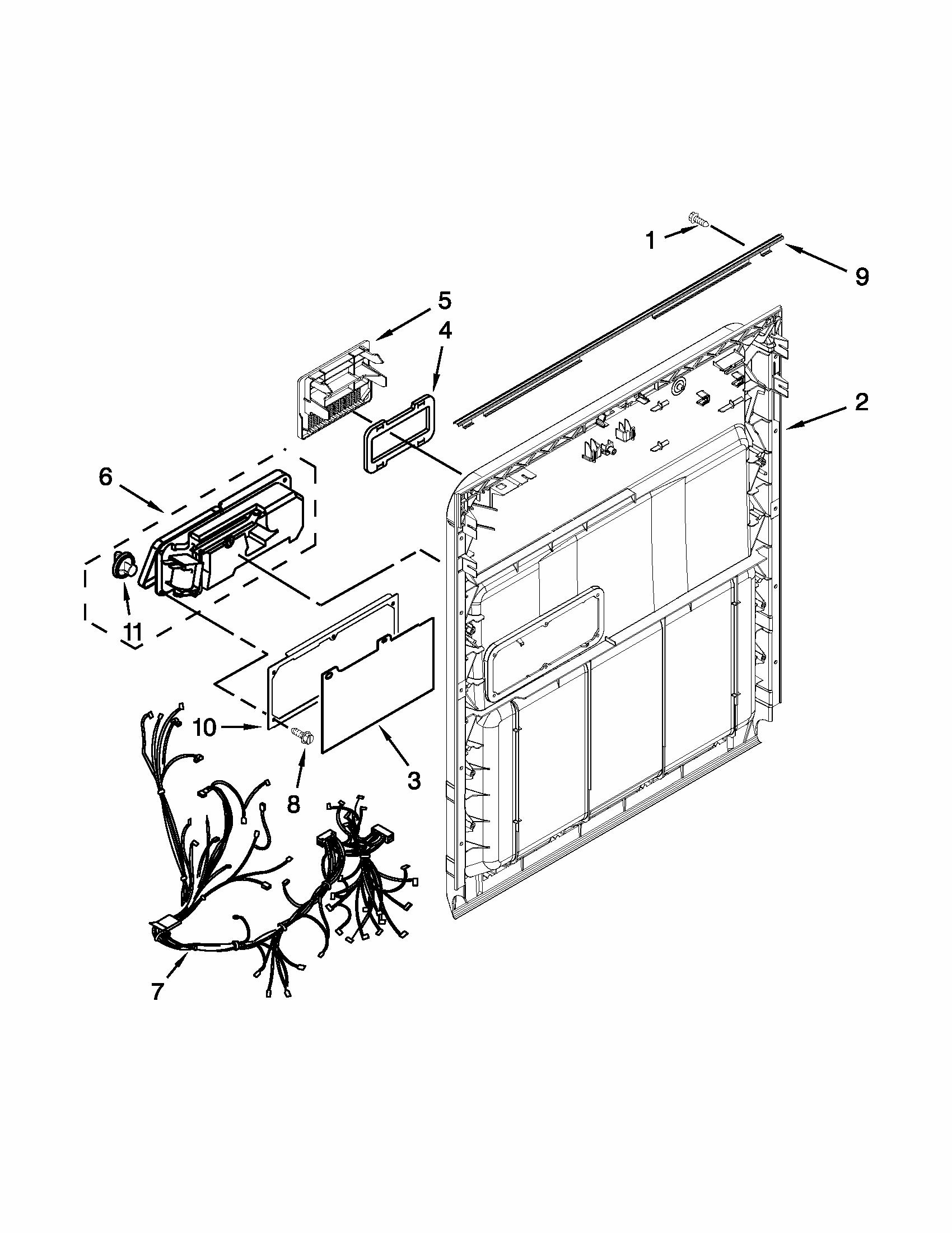 Inner Door Parts Diagram and Parts List for IUD8100YS3  Whirlpool Dishwasher