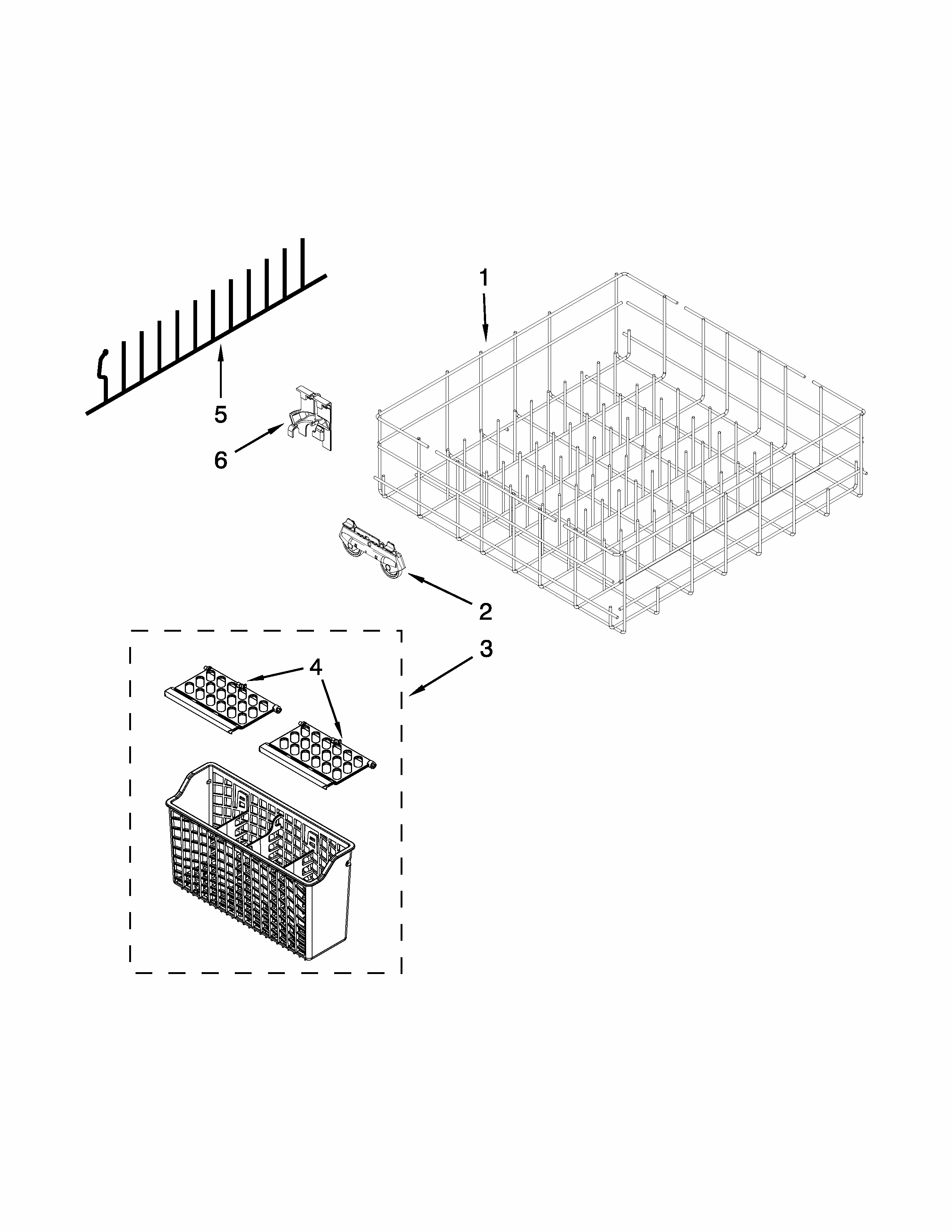 Lower Rack Parts Diagram and Parts List for IUD8100YS4  Whirlpool Dishwasher