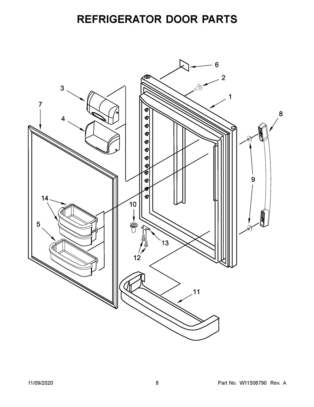 Refrigerator Door Parts Diagram and Parts List for ABB1924BRM02  Whirlpool Refrigerator