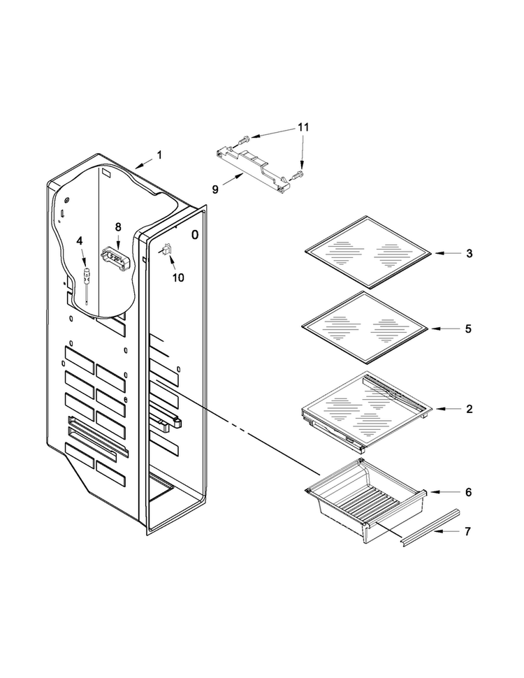 Freezer Liner Parts Diagram and Parts List for WRS321CDBM00  Whirlpool Refrigerator
