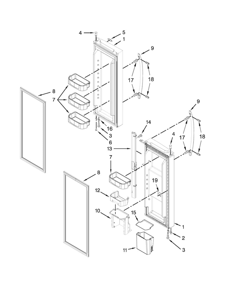 Refrigerator Door Parts Diagram and Parts List for KFFS20EYMS02  KitchenAid Refrigerator