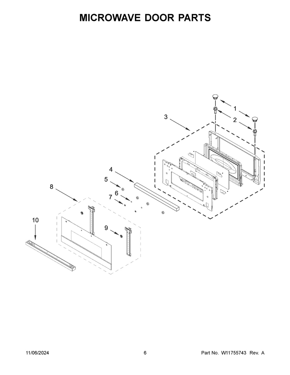 04 - Microwave Door Parts Diagram and Parts List for JMC2430LM01  Whirlpool Microwave