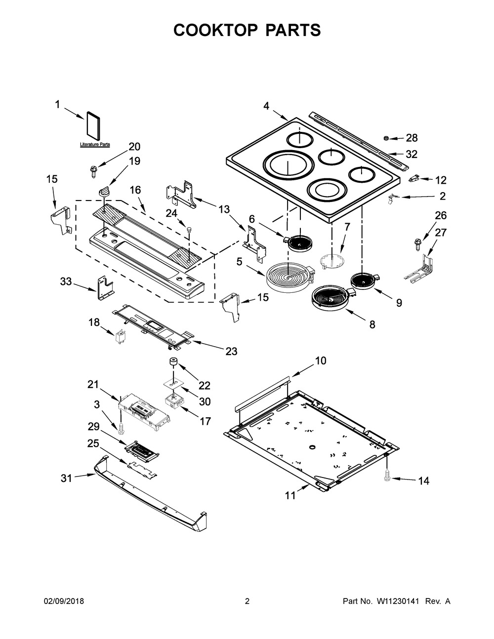 Cooktop Parts Diagram and Parts List for WEE745H0FS2  Whirlpool Range