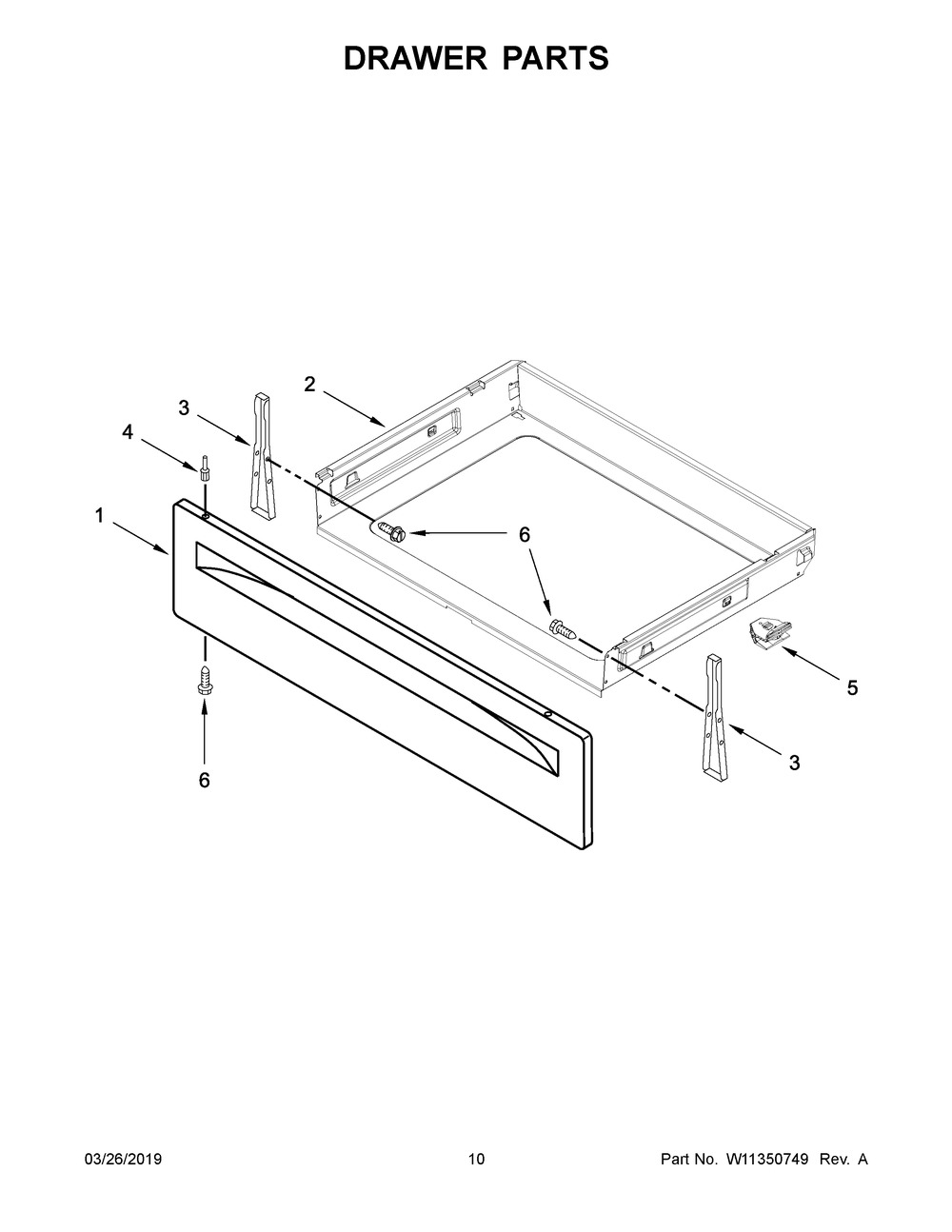 Drawer Parts Diagram and Parts List for YWFE521S0HW1  Whirlpool Range