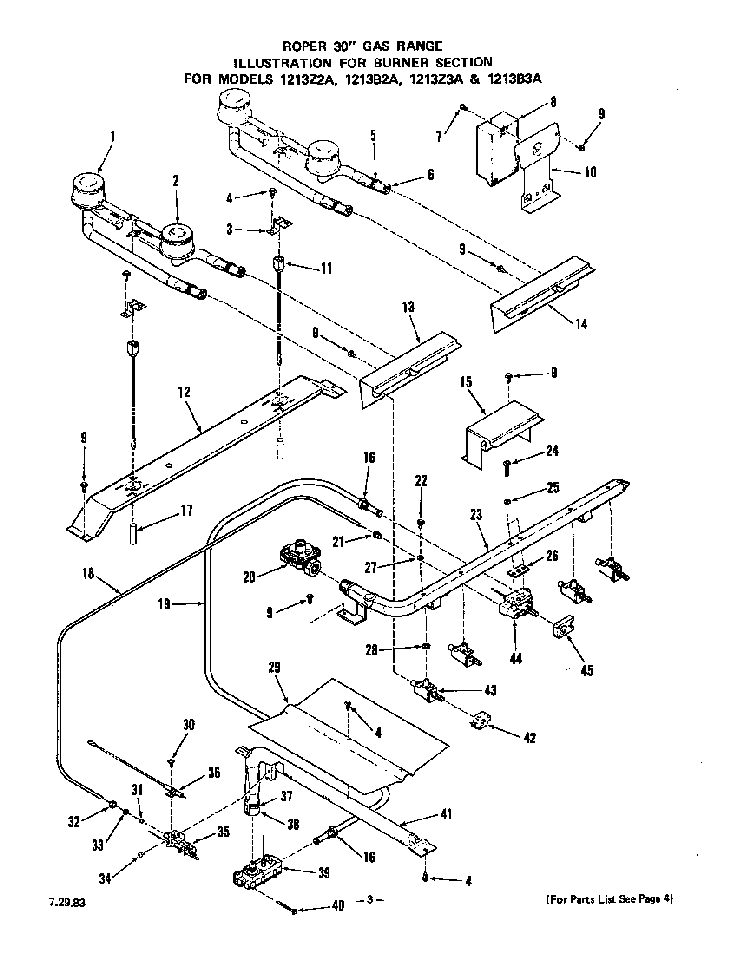 Burner Diagram and Parts List for 1213*3A  Roper Range