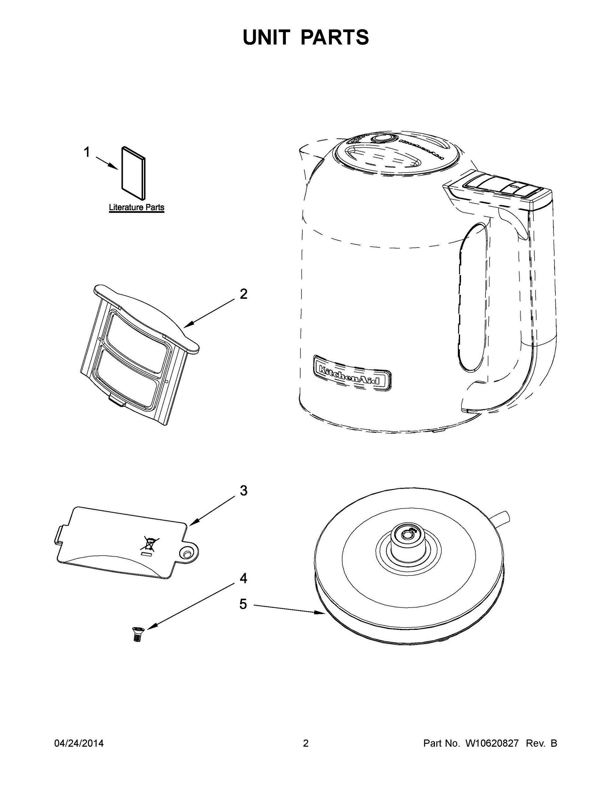 02 - UNIT PARTS Diagram and Parts List for 5KEK1722BXS0  Whirlpool Kettle