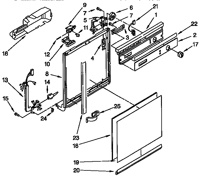 Frame And Console Parts Diagram and Parts List for DU8700X4  Whirlpool Dishwasher