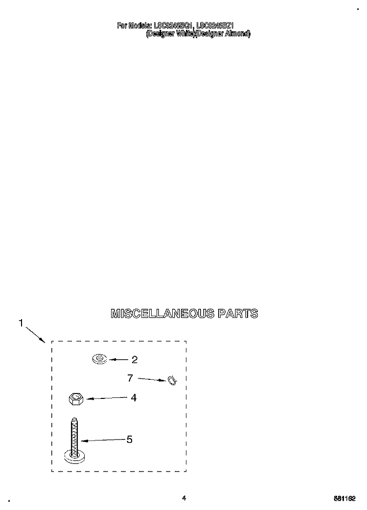 MISCELLANEOUS Diagram and Parts List for LSC9245BZ1  Whirlpool Washer