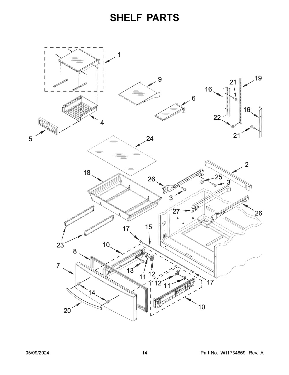 Shelf Parts Diagram and Parts List for WRX735SDHV10  Whirlpool Refrigerator