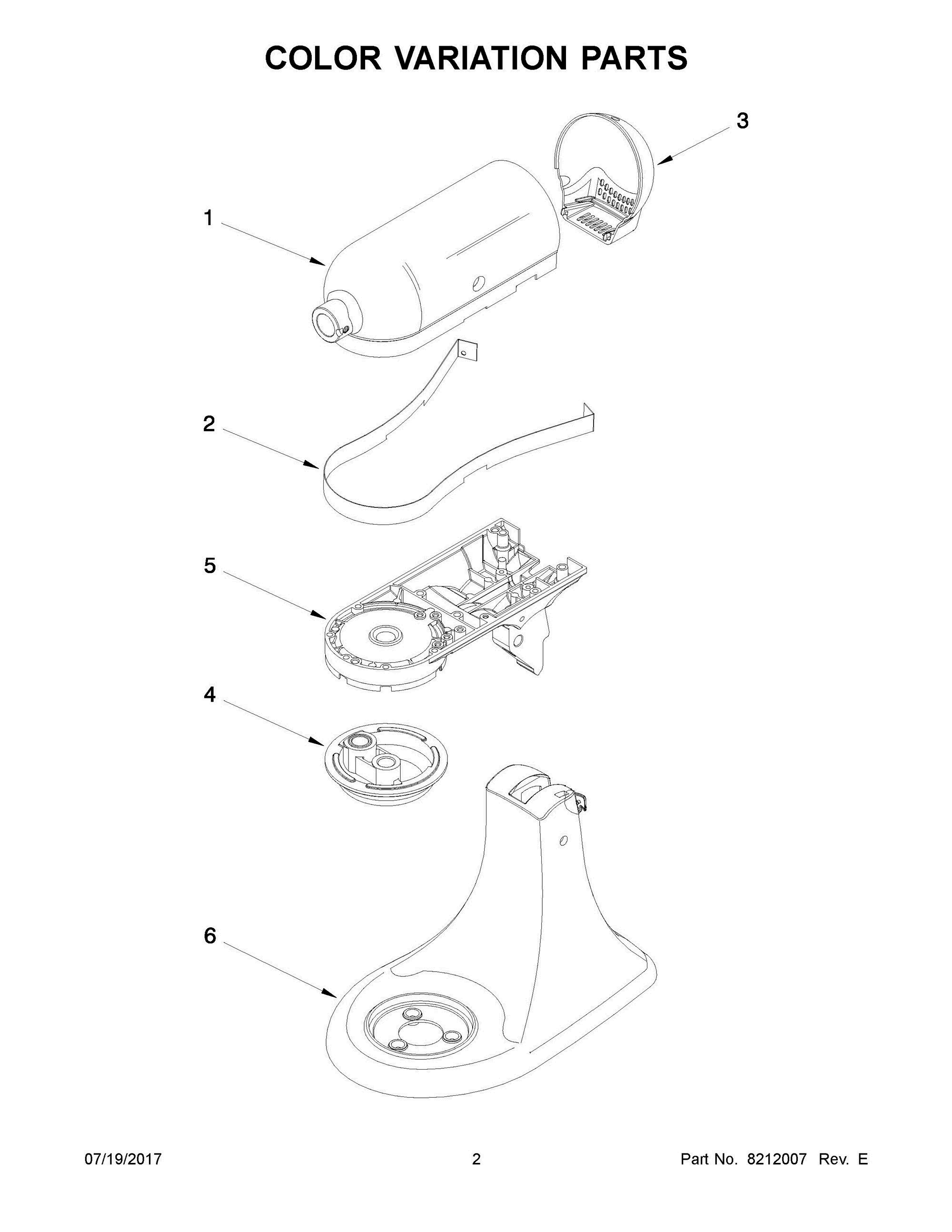 02 - COLOR VARIATION PARTS Diagram and Parts List for 5KSM150PSACP0  Whirlpool Mixer