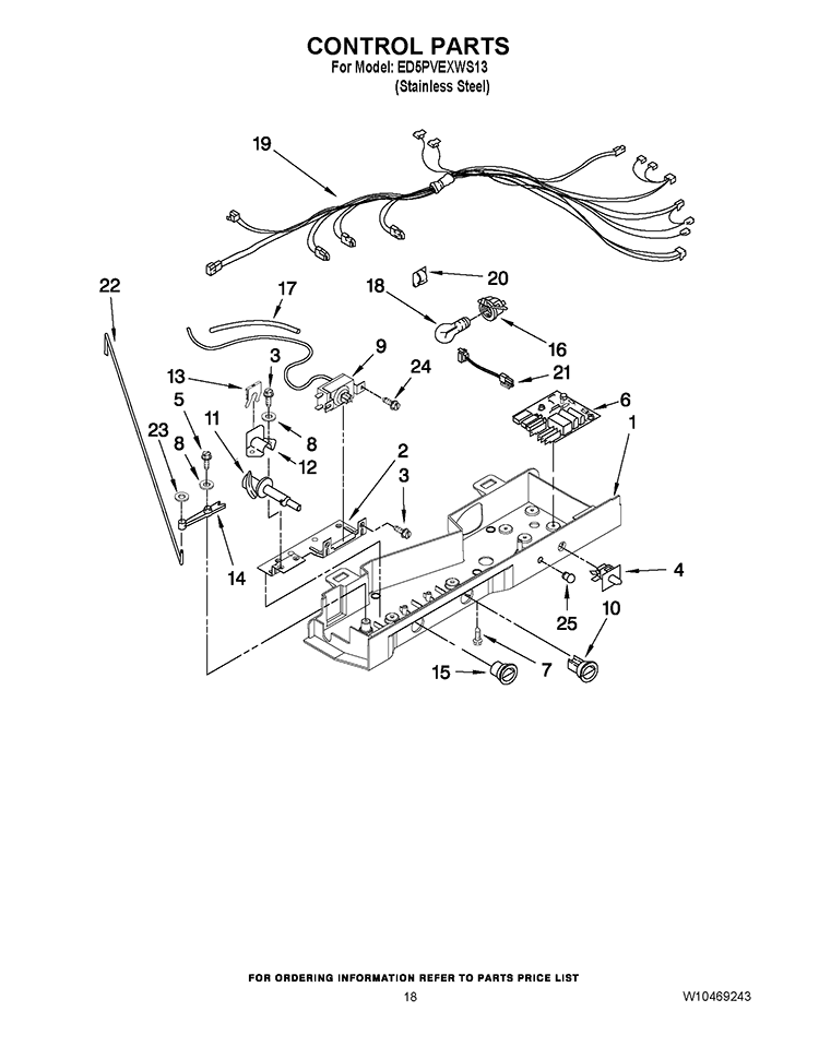 CONTROL PARTS Diagram and Parts List for ED5PVEXWS13  Whirlpool Refrigerator