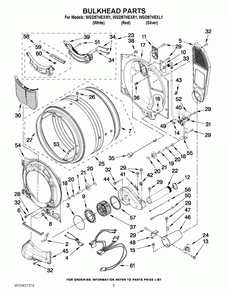 BULKHEAD PARTS Diagram and Parts List for WGD97HEXR1  Whirlpool Dryer