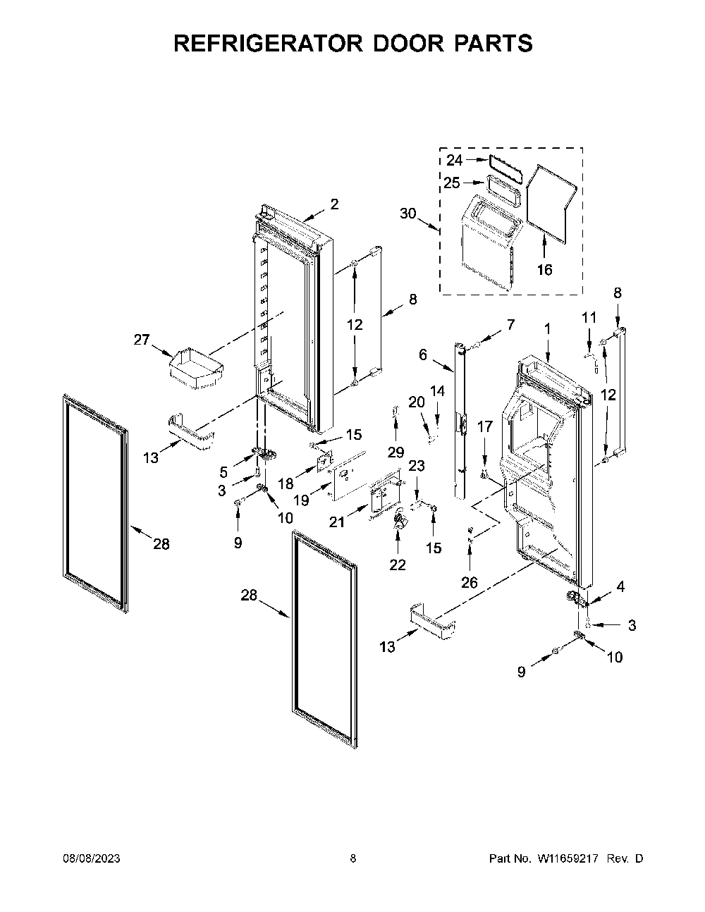 Refrigerator Door Parts Diagram and Parts List for KRFF577KBS02  KitchenAid Refrigerator