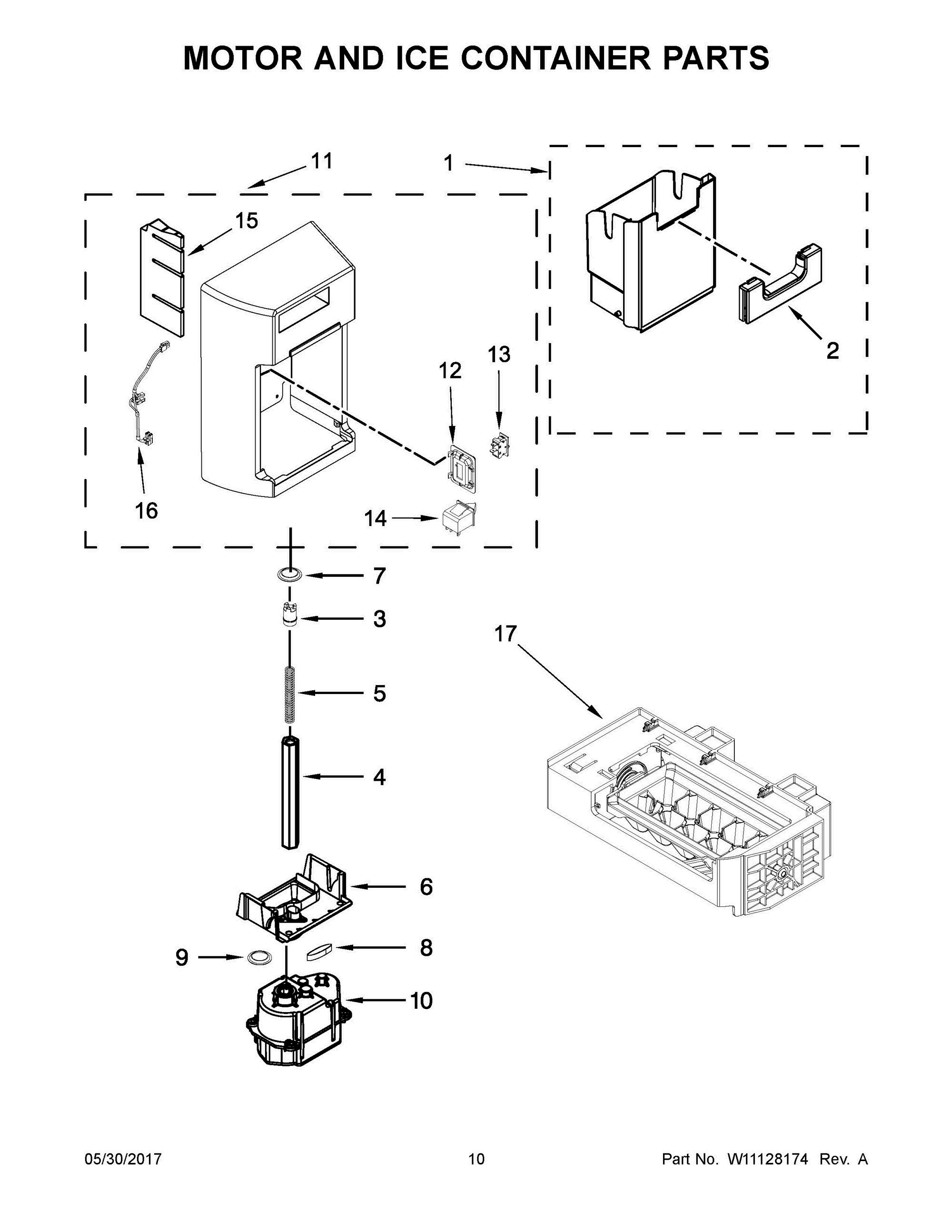 06 - MOTOR AND ICE CONTAINER PARTS Diagram and Parts List for WRS571CIDB02  Whirlpool Refrigerator