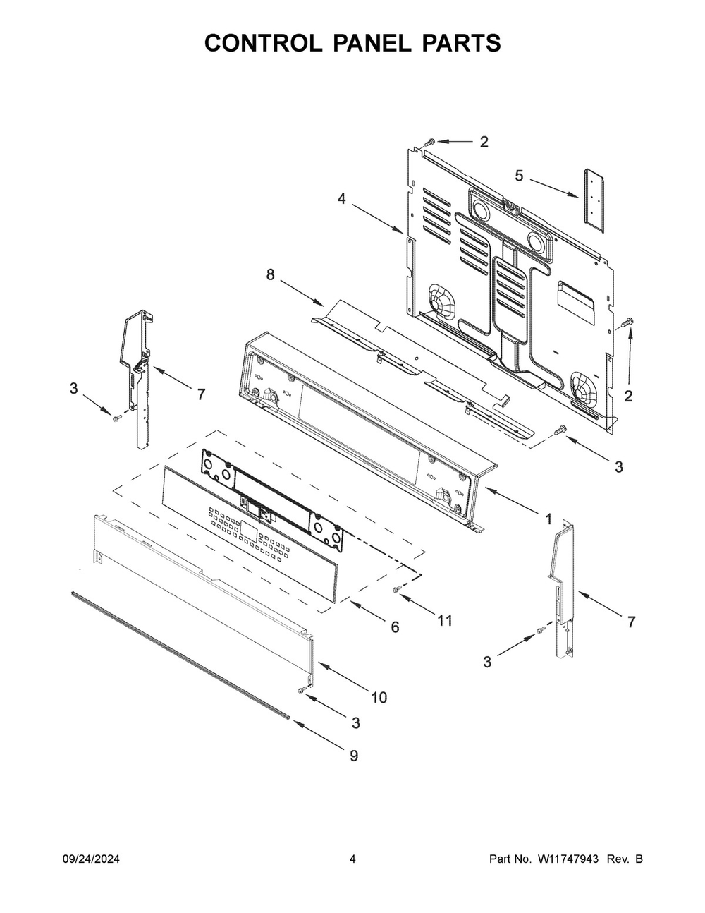 03 - Control Panel Parts Diagram and Parts List for YWFES7530RZ0  Whirlpool Range
