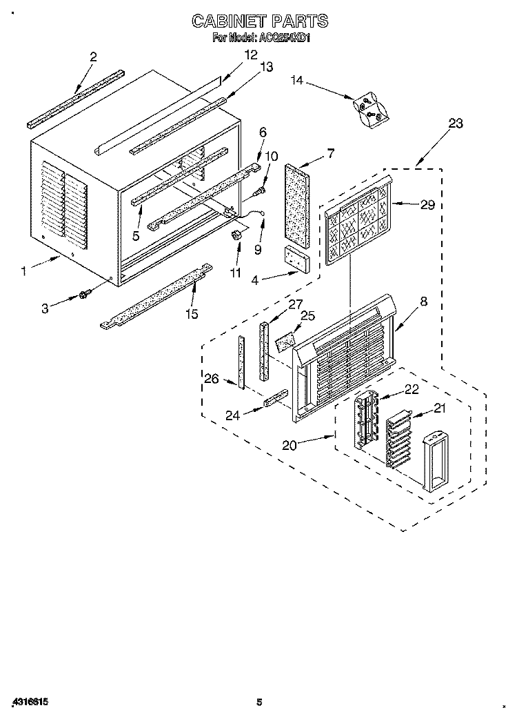 CABINET Diagram and Parts List for ACQ254XD1  Whirlpool Air Conditioner