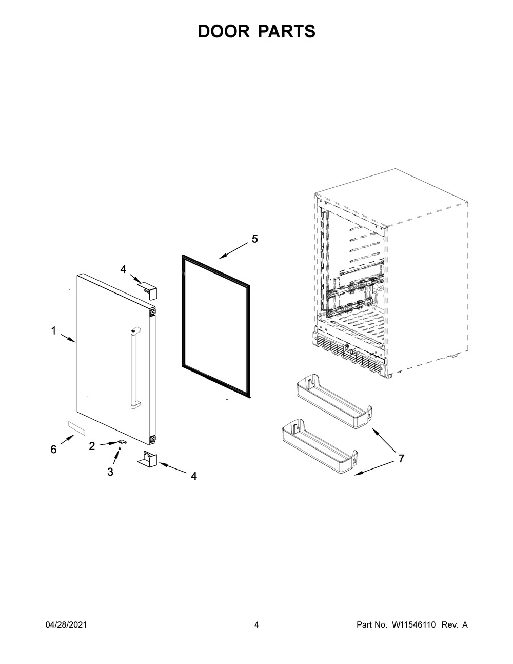 Door Parts Diagram and Parts List for KURL114KSB00  Whirlpool Wine and Beverage Cooler