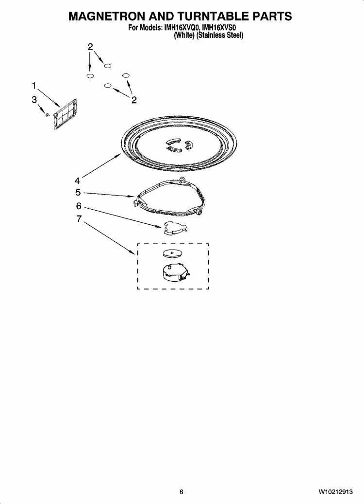 MAGNETRON AND TURNTABLE PARTS Diagram and Parts List for IMH16XVS0  Whirlpool Microwave