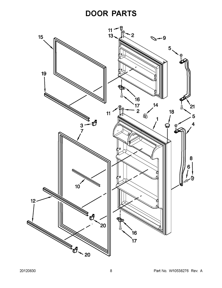 DOOR PARTS Diagram and Parts List for W6TXNWFWQ03  Whirlpool Refrigerator