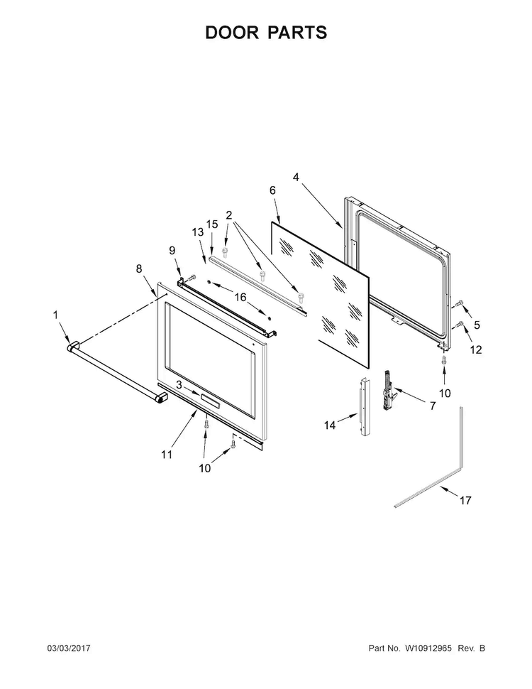 Door Parts Diagram and Parts List for KSDG950ESS1  KitchenAid Range