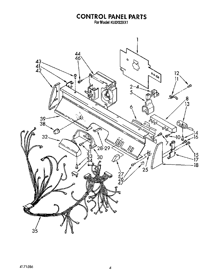CONTROL PANEL, LIT/OPTIONAL Diagram and Parts List for KUDI22XX1  KitchenAid Dishwasher