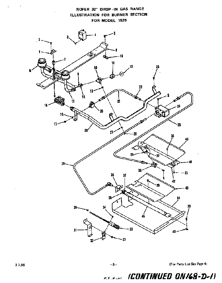 Burner Diagram and Parts List for 1525*3A  Roper Range