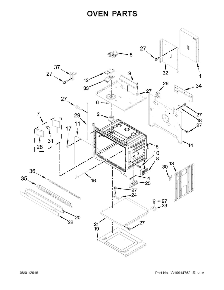 Oven Parts Diagram and Parts List for KODT100ESS01  KitchenAid Wall Oven