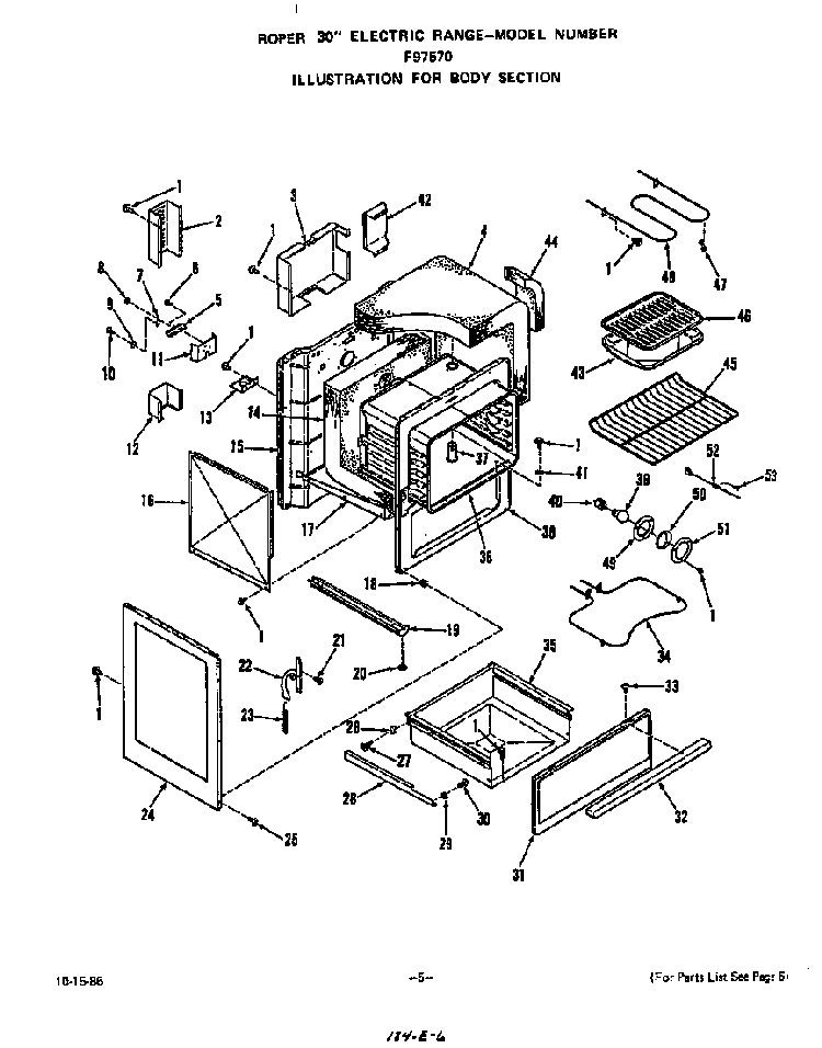 Body Diagram and Parts List for F9757*0  Roper Range