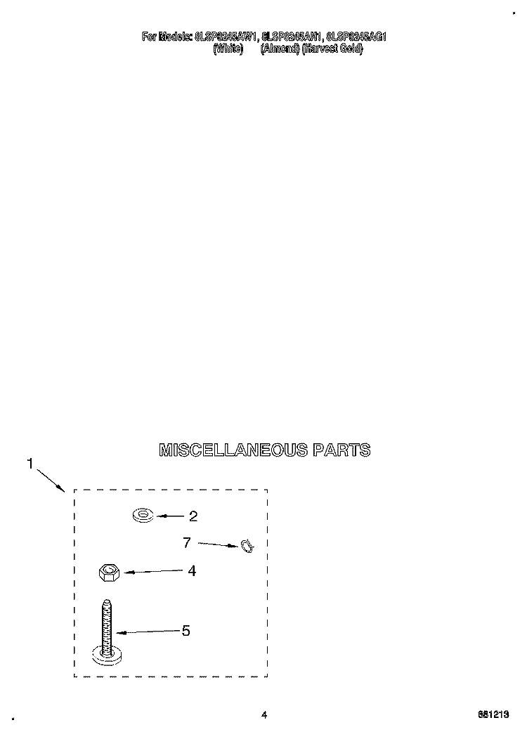 MISCELLANEOUS Diagram and Parts List for 8LSP8245AN1  Whirlpool Washer
