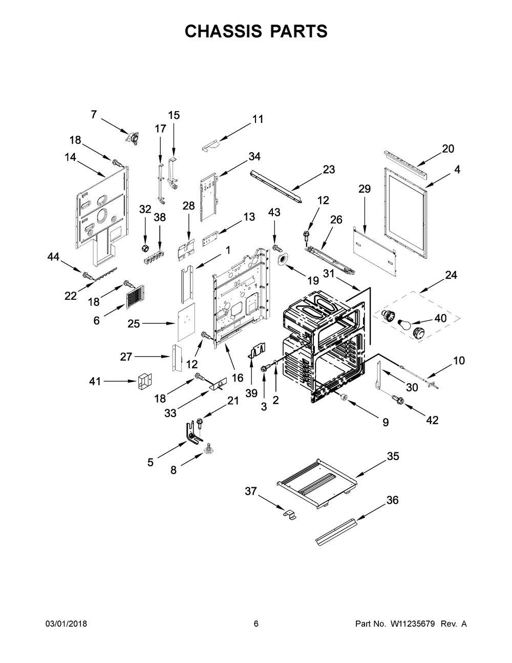 Chassis Parts Diagram and Parts List for WGE745C0FS01  Whirlpool Range