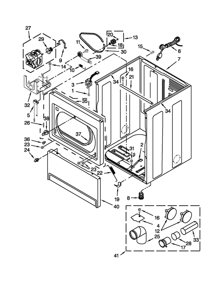 Cabinet Parts Diagram and Parts List for WGD5800BC0  Whirlpool Dryer
