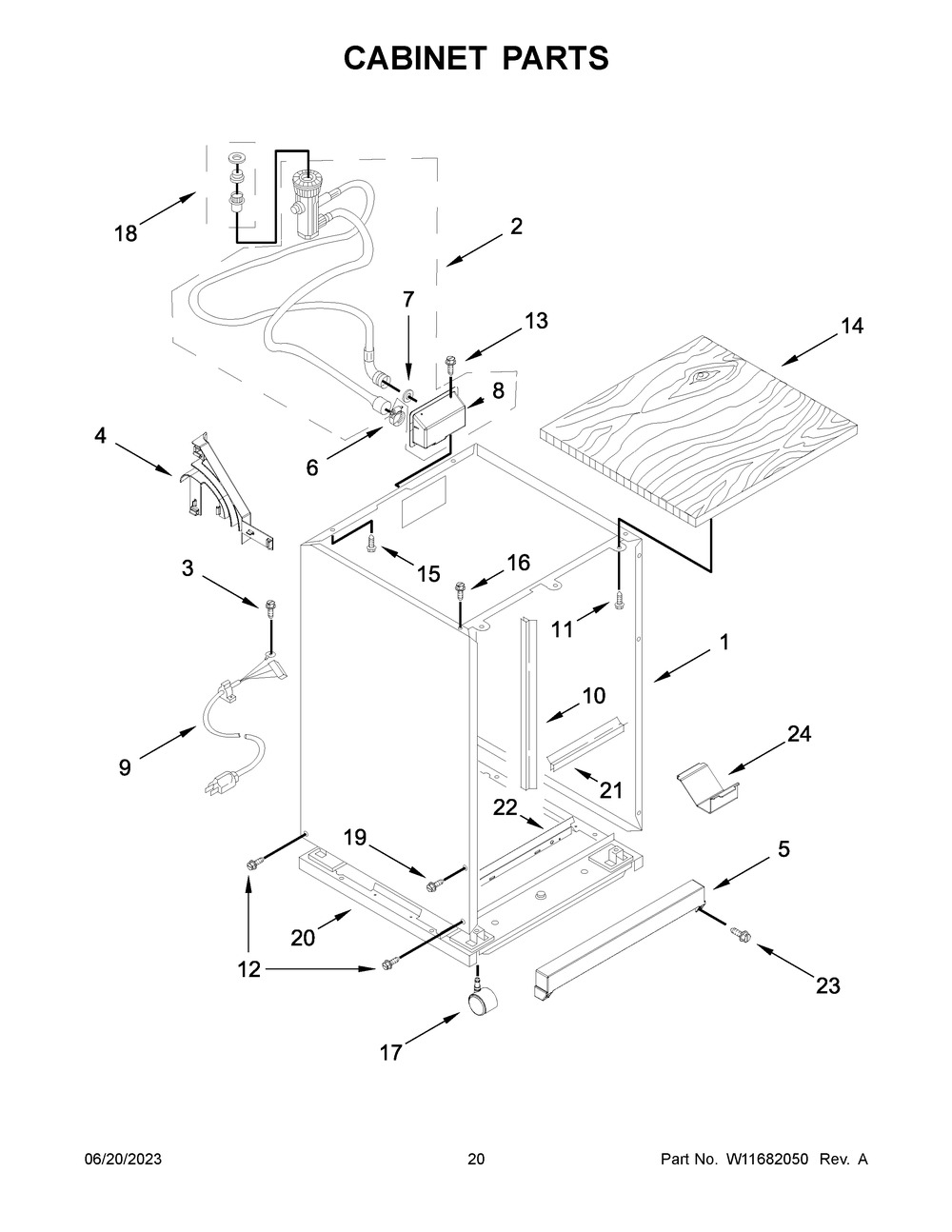 Cabinet Parts Diagram and Parts List for WDP370PAHB2  Whirlpool Dishwasher
