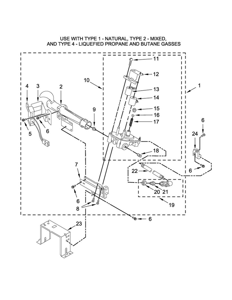 Burner Assembly Parts Diagram and Parts List for CGD9060AW1  Whirlpool Dryer