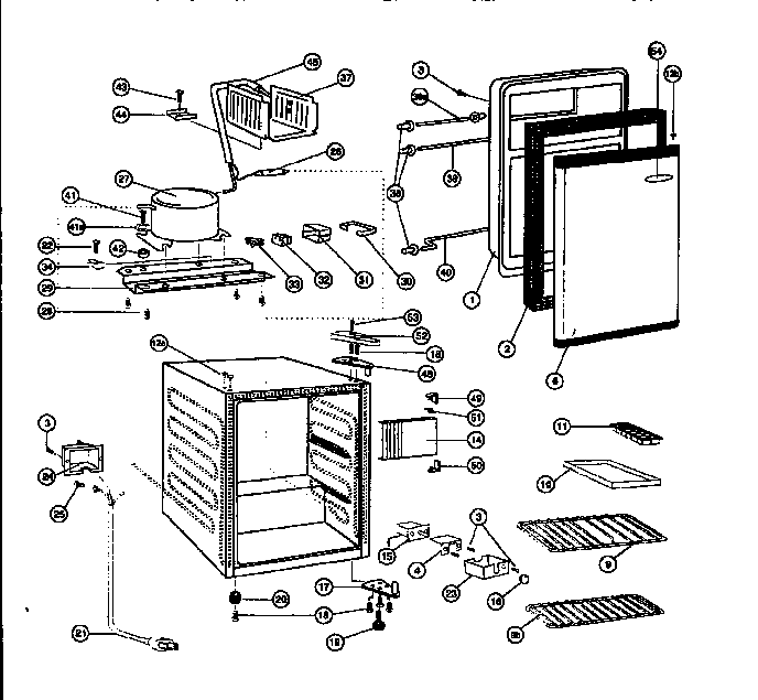 Compact Refrigerator Diagram and Parts List for 46195332  Kenmore Refrigerator