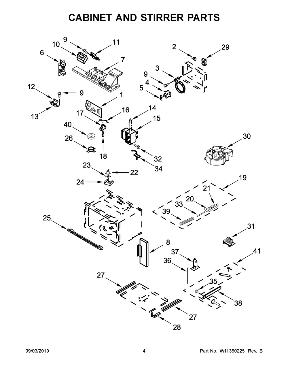 Cabinet And Stirrer Parts Diagram and Parts List for KOCE900HBS01  Whirlpool Microwave Oven Combo