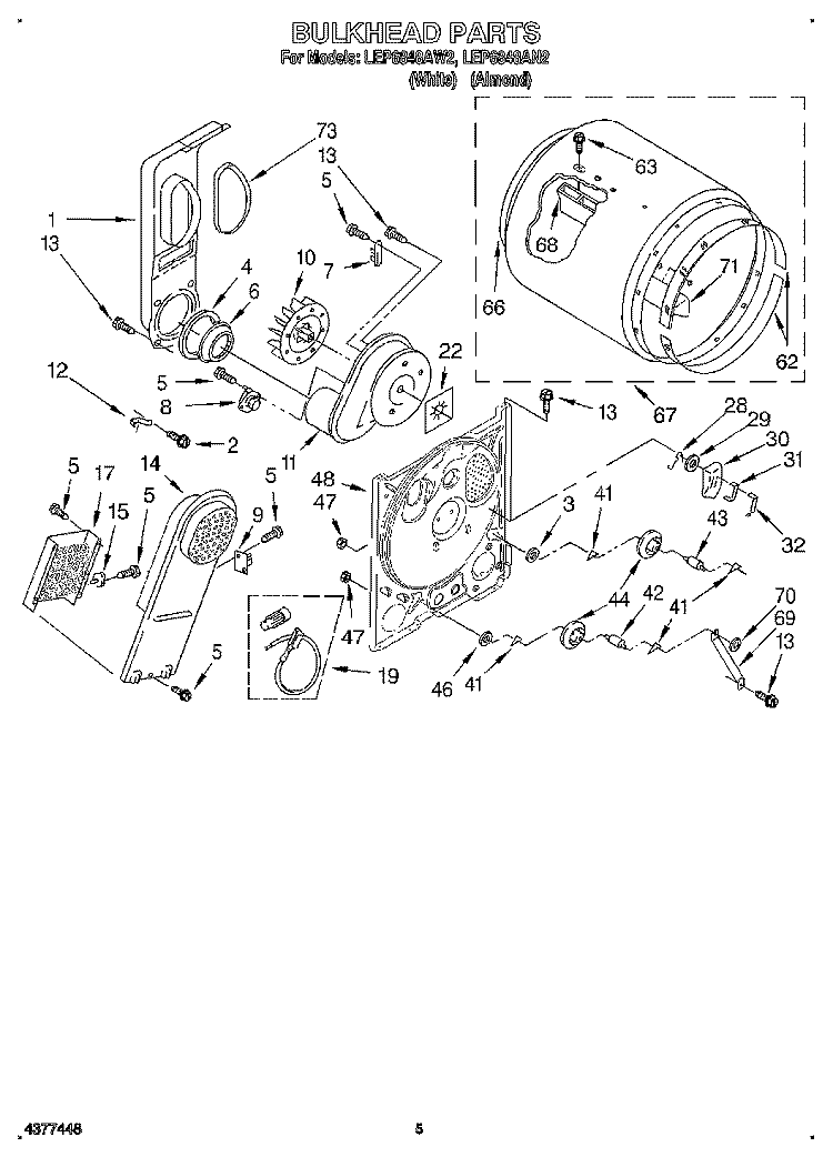 SECTION Diagram and Parts List for LEP6848AW2  Whirlpool Dryer