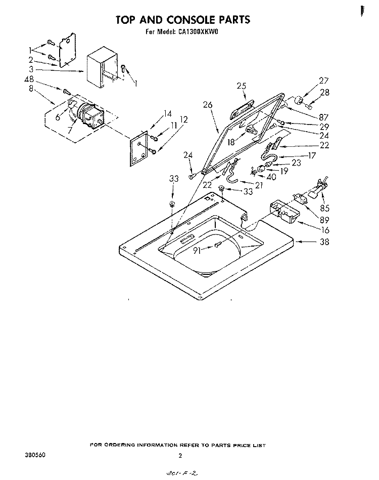 TOP AND CONSOLE Diagram and Parts List for CA1300XKW0  Whirlpool Washer