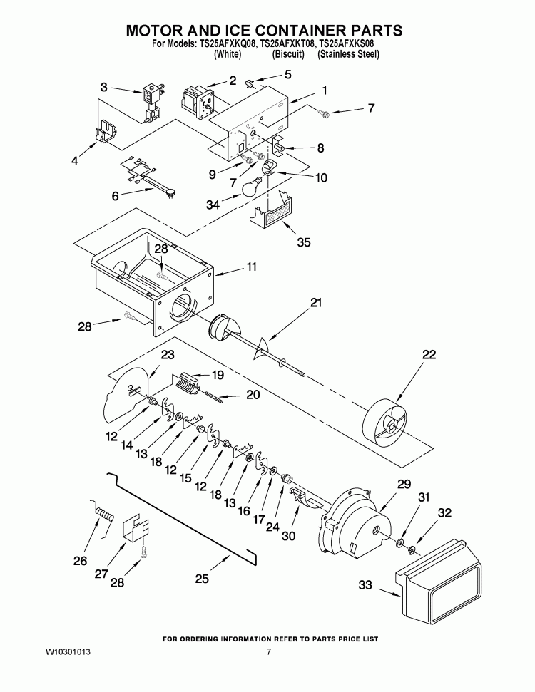 MOTOR AND ICE CONTAINER PARTS Diagram and Parts List for TS25AFXKT08  Estate Refrigerator