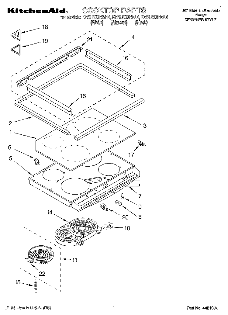 COOKTOP Diagram and Parts List for KESC300BAL4  KitchenAid Range