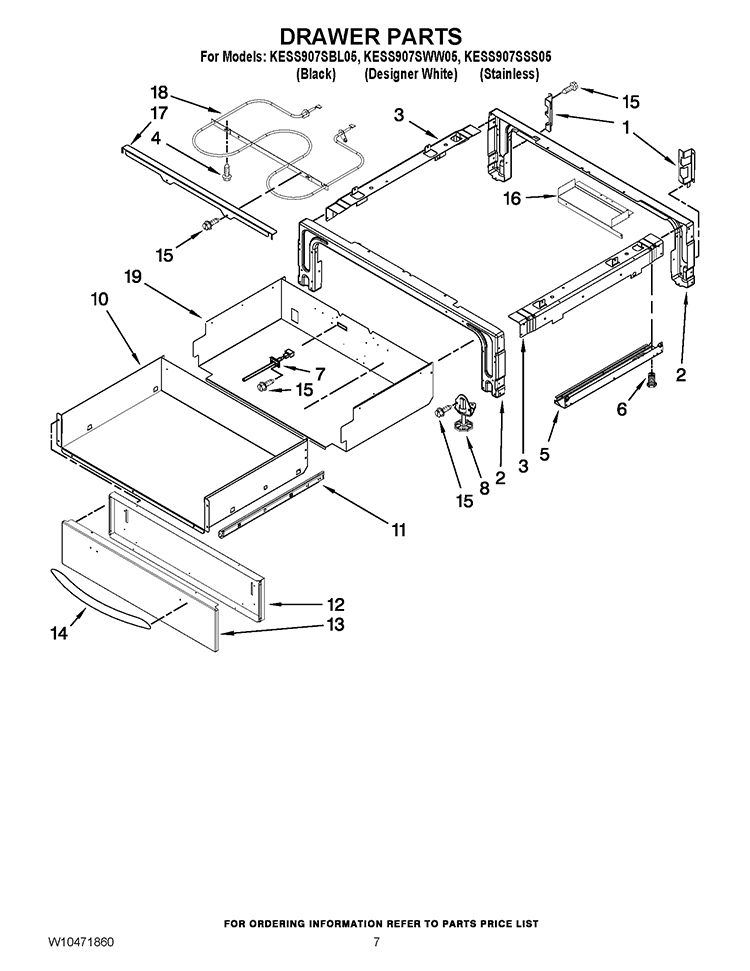 DRAWER PARTS Diagram and Parts List for KESS907SBL05  KitchenAid Range