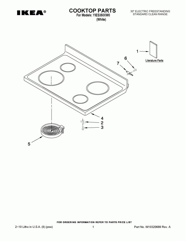 COOKTOP PARTS Diagram and Parts List for YIES350XW0  Whirlpool Range