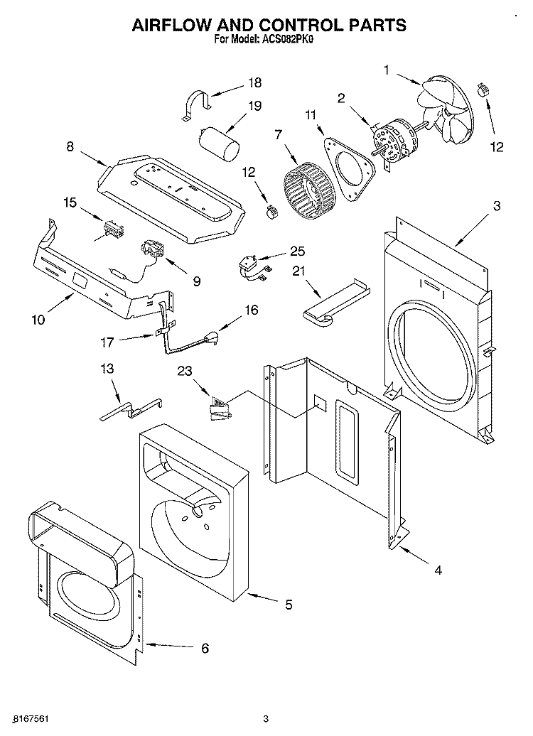 AIRFLOW AND CONTROL Diagram and Parts List for ACS082PK0  Whirlpool Air Conditioner
