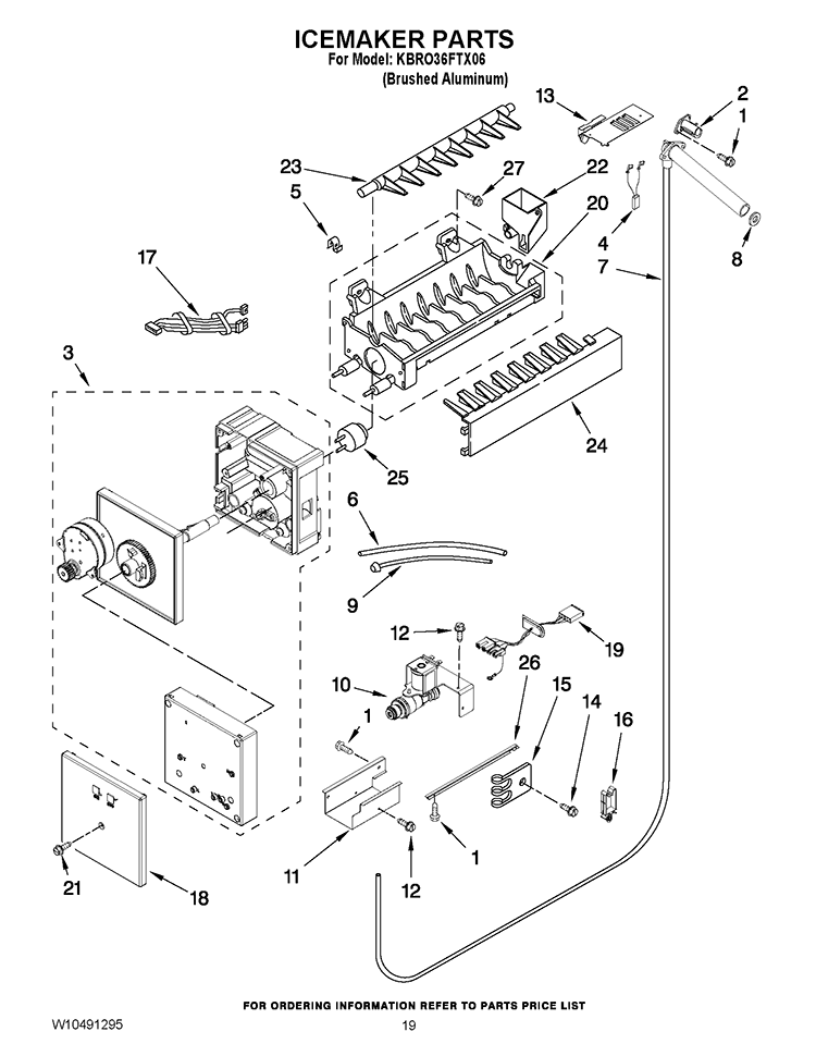 ICEMAKER PARTS Diagram and Parts List for KBRO36FTX06  KitchenAid Refrigerator