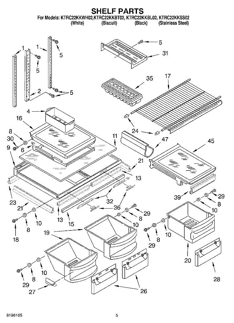 SHELF Diagram and Parts List for KTRC22KKBL02  KitchenAid Refrigerator
