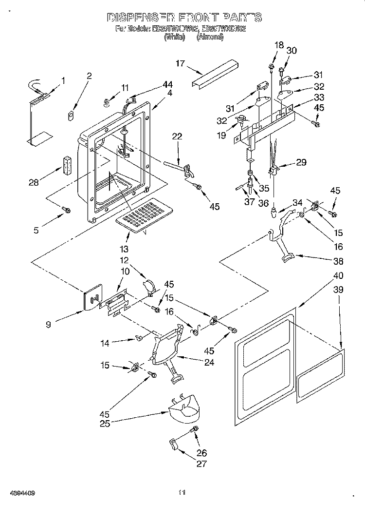DISPENSER FRONT Diagram and Parts List for ED20TWXDN02  Whirlpool Refrigerator