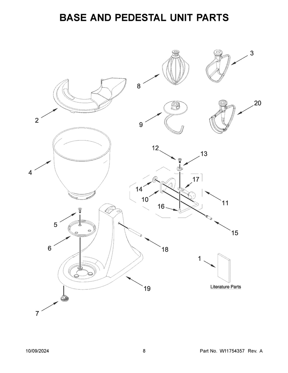 05 - Base And Pedestal Unit Parts Diagram and Parts List for KSM85PSCOB5  Whirlpool Mixer